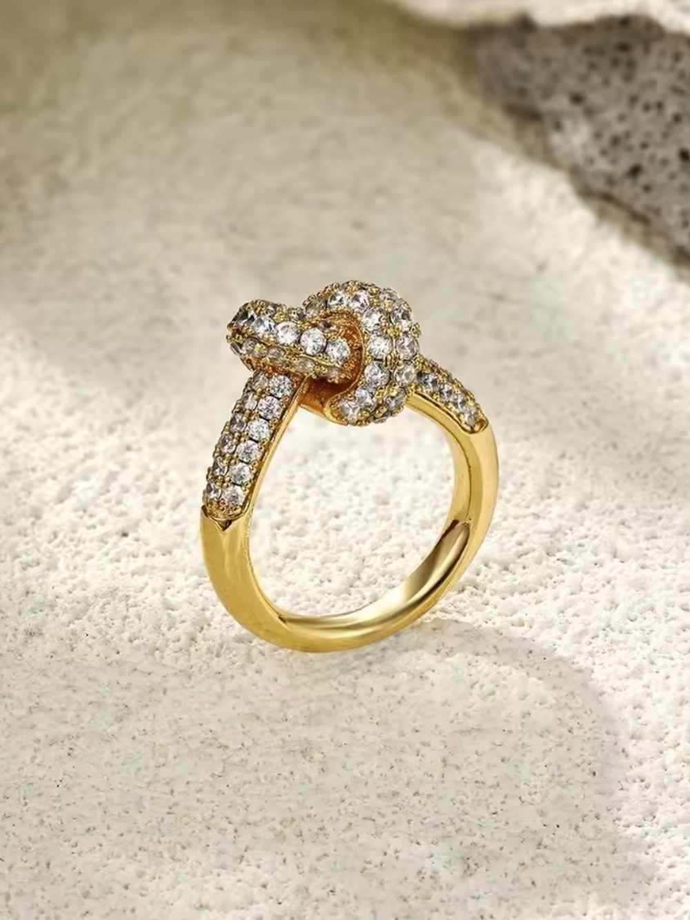 Zircon Gold tone Knot Rings Waterproof Stainless Steel